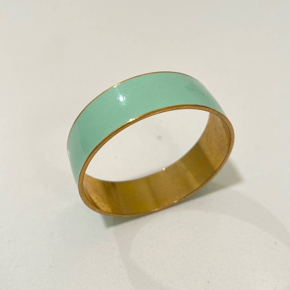 J. Crew Vintage Signed Teal Jade & Gold Tone Bracelet Bangle
